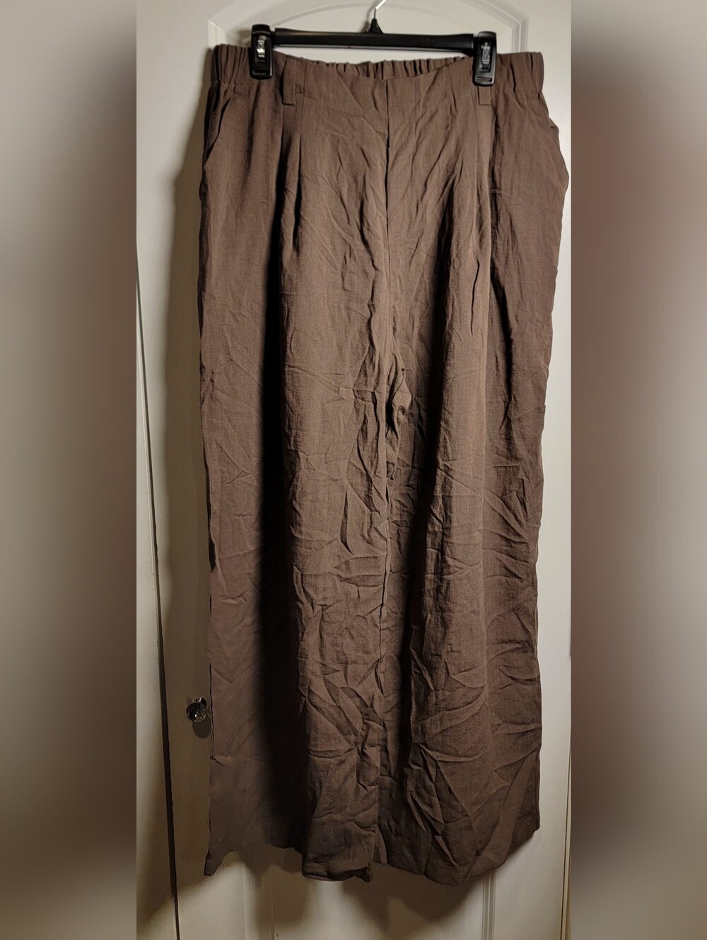 Halara Brown Linen Blend Wide Leg Work Pants XL Tall Belt Loops